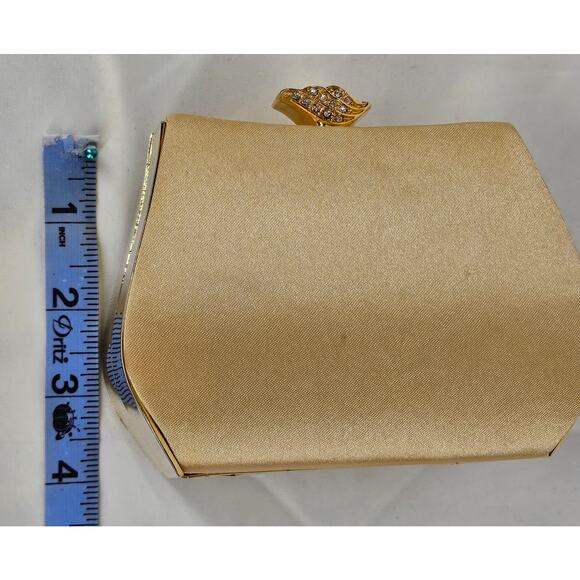 JESSICA MCCLINTOCK VINTAGE BLACK SATIN EVENING BAG 4"H x 5"L x 3"W 22" CHAIN - Picture 13 of 15